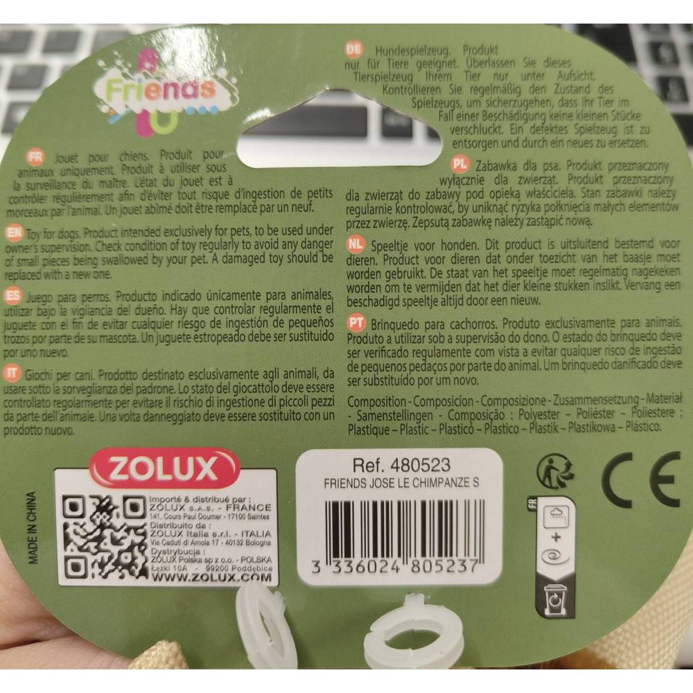 Zolux - Chimpanzé José S Jouet sonore pour chiots et petits chiens - Imagen 4