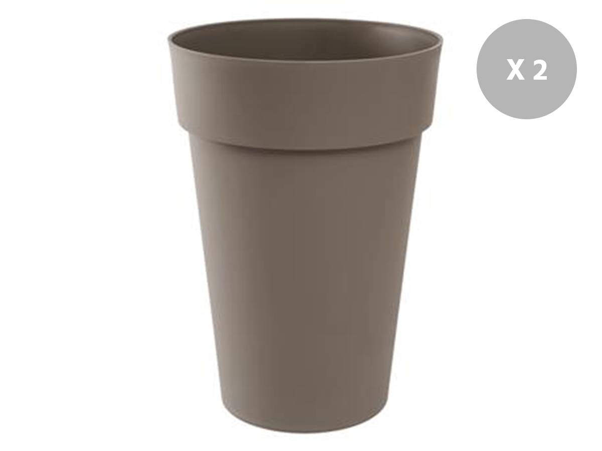 Eda - Lot de 2 Pots de fleur rond Toscane Ø 46 x H.65 cm Taupe - Eda
