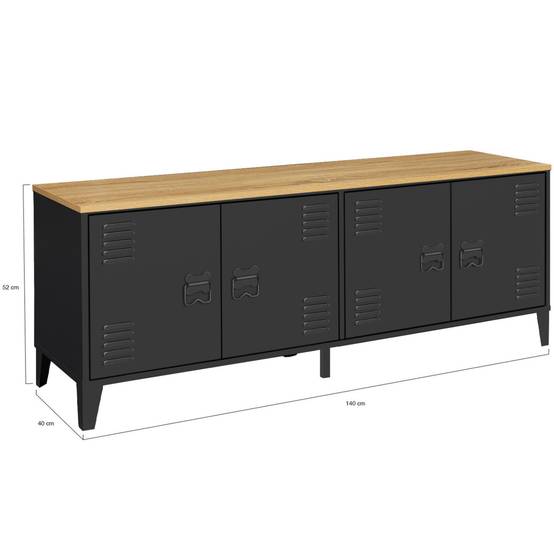 Buffet bas 140 cm ESTER 4 portes métal noir et plateau bois design industriel - Image 5