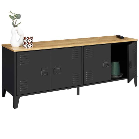 Buffet bas 140 cm ESTER 4 portes métal noir et plateau bois design industriel - Image 4