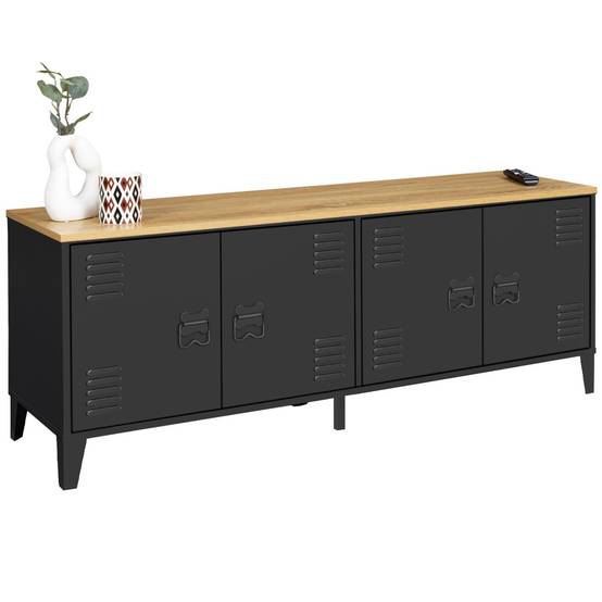 Buffet bas 140 cm ESTER 4 portes métal noir et plateau bois design industriel - Image 2