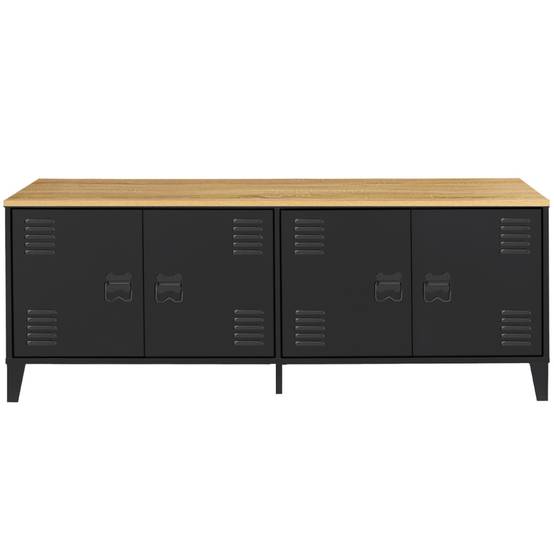Buffet bas 140 cm ESTER 4 portes métal noir et plateau bois design industriel - Image 3