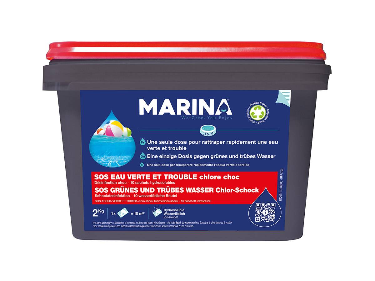 Chlore choc sachets hydrosolubles SOS eau verte et trouble 2 kg - Marina