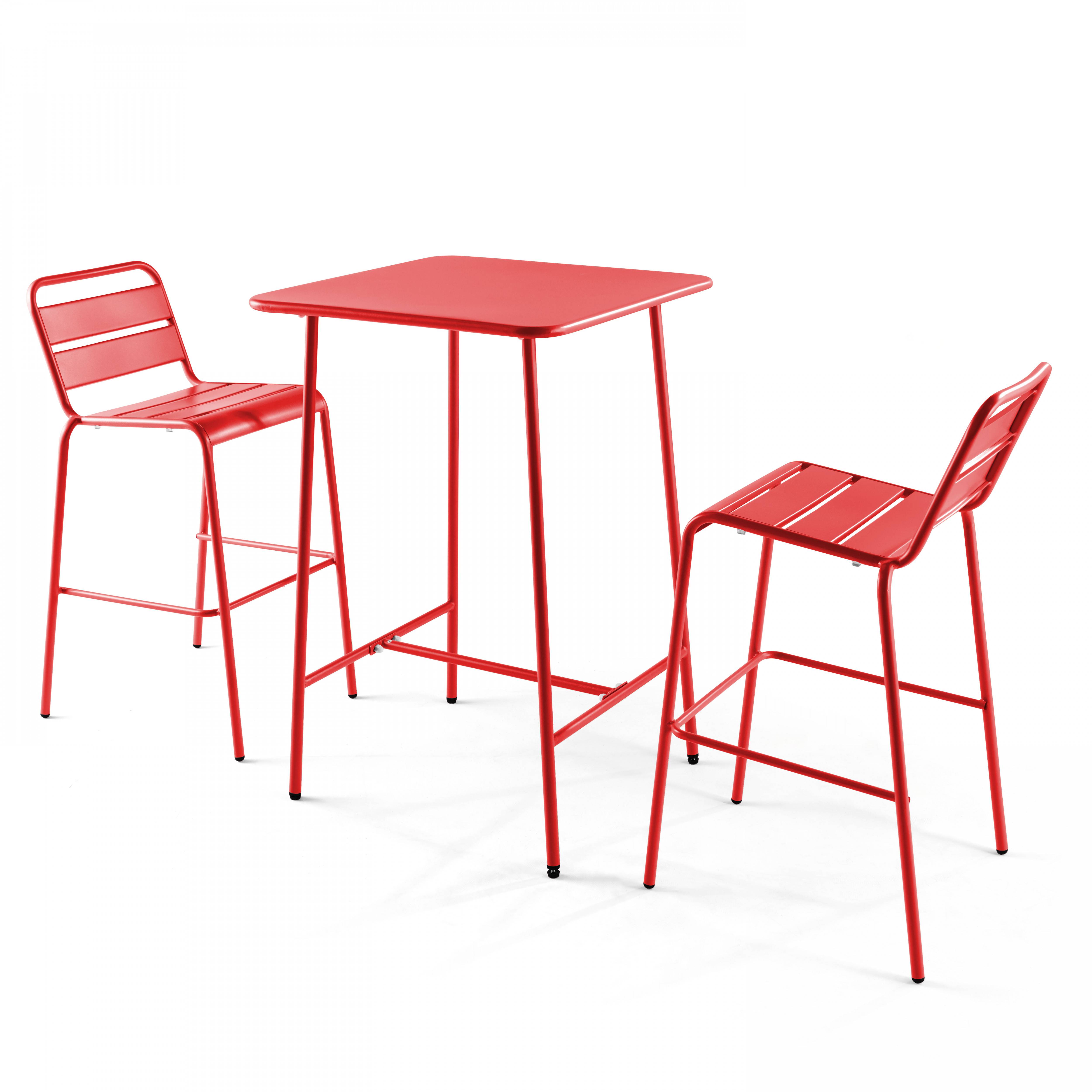 Oviala - Ensemble table de bar et 2 chaises hautes en métal rouge Palavas - Oviala - Imagen 1