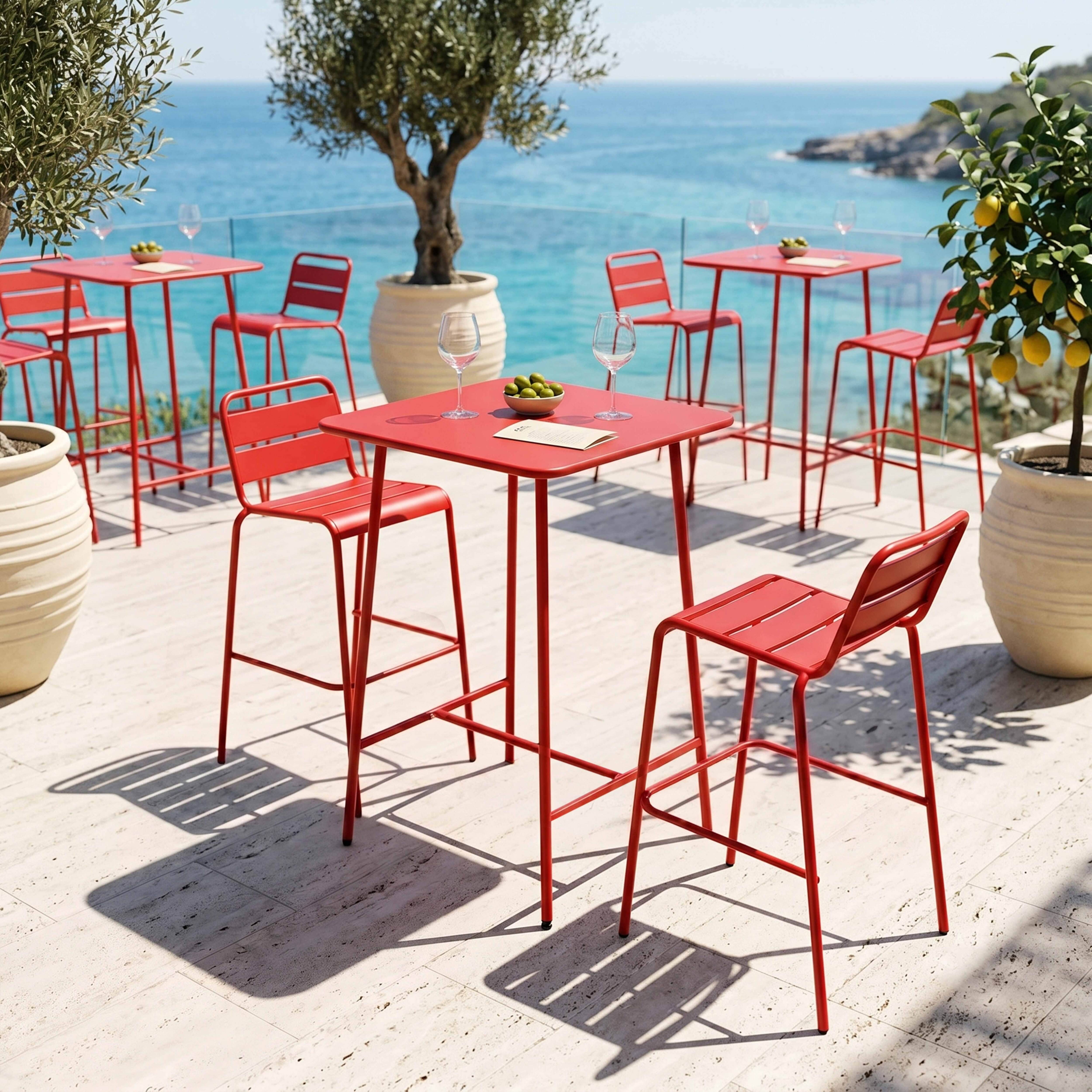 Oviala - Ensemble table de bar et 2 chaises hautes en métal rouge Palavas - Oviala - Imagen 4