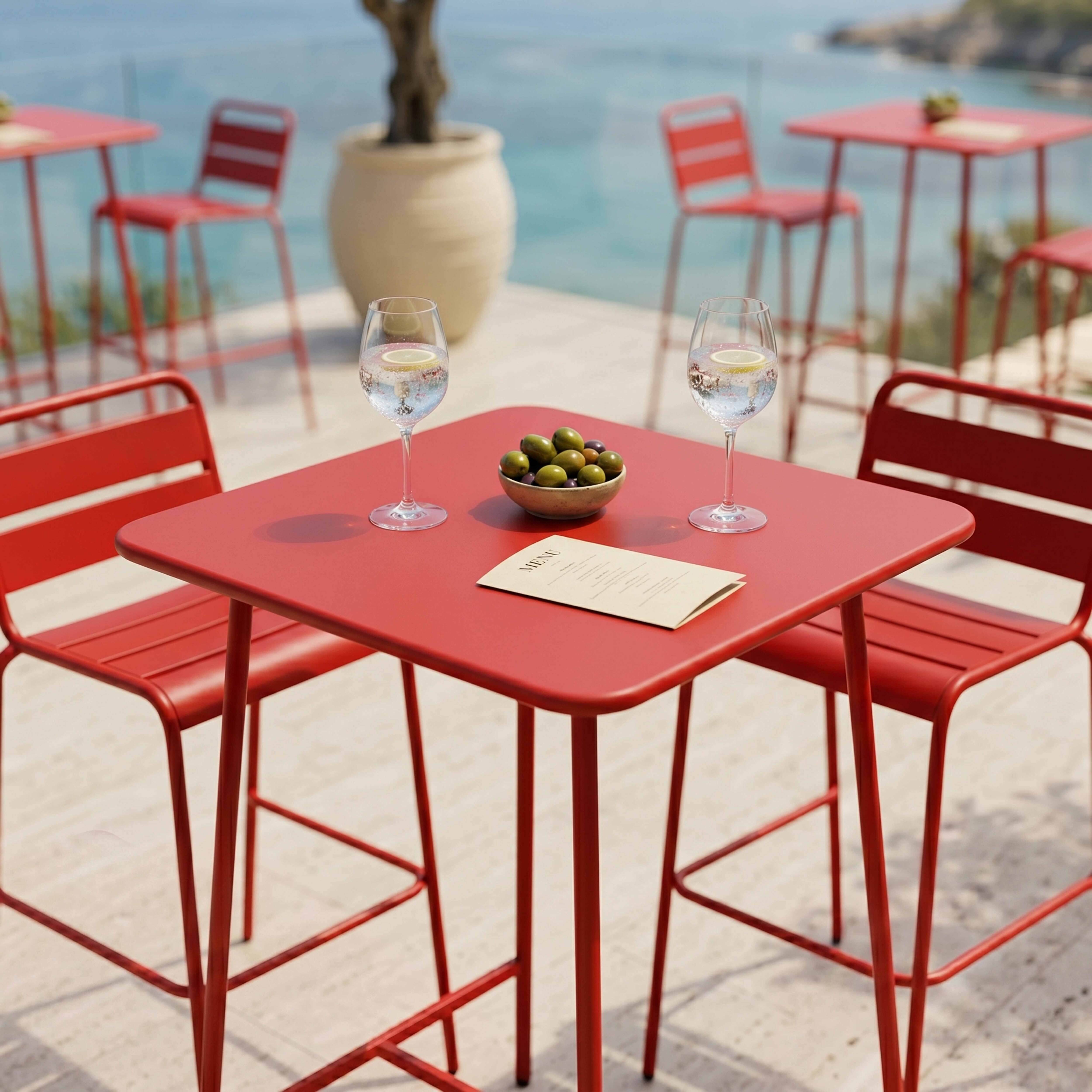 Oviala - Ensemble table de bar et 2 chaises hautes en métal rouge Palavas - Oviala - Imagen 5