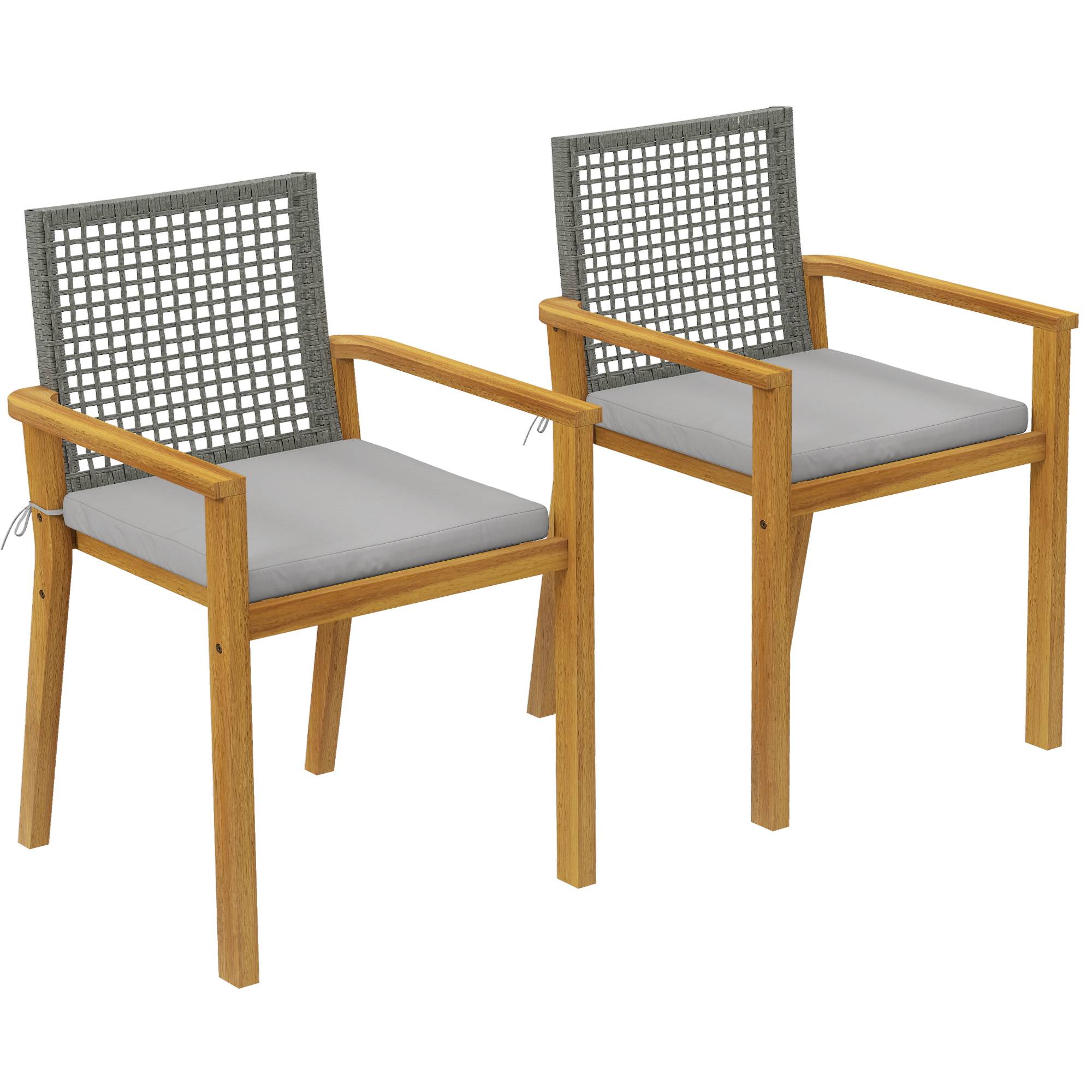 Sans Marque - Ensemble 2 chaises jardin empilables bois coussins accoudoirs dossier amovibles 59x55x86 cm naturel - Image 1