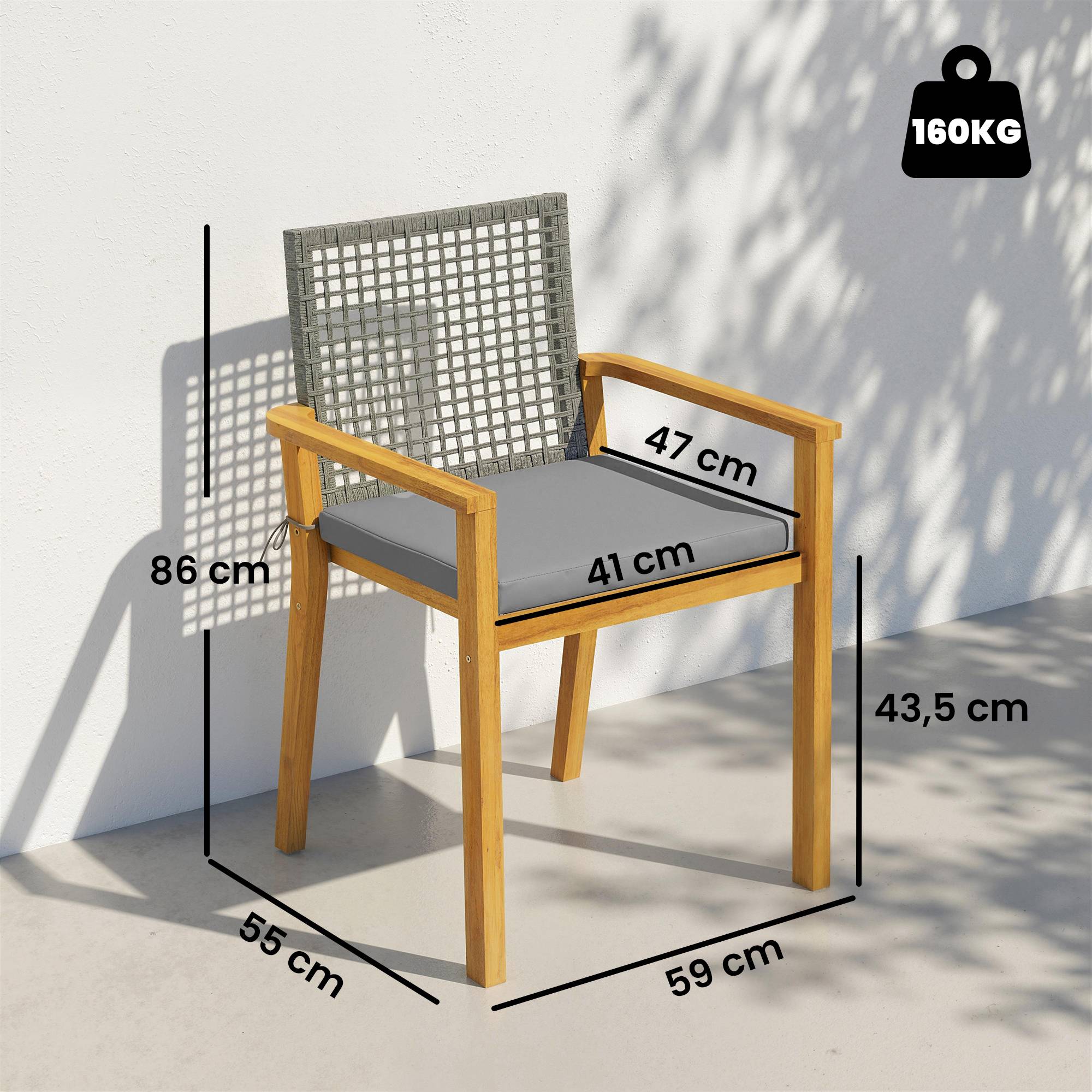Sans Marque - Ensemble 2 chaises jardin empilables bois coussins accoudoirs dossier amovibles 59x55x86 cm naturel - Image 5