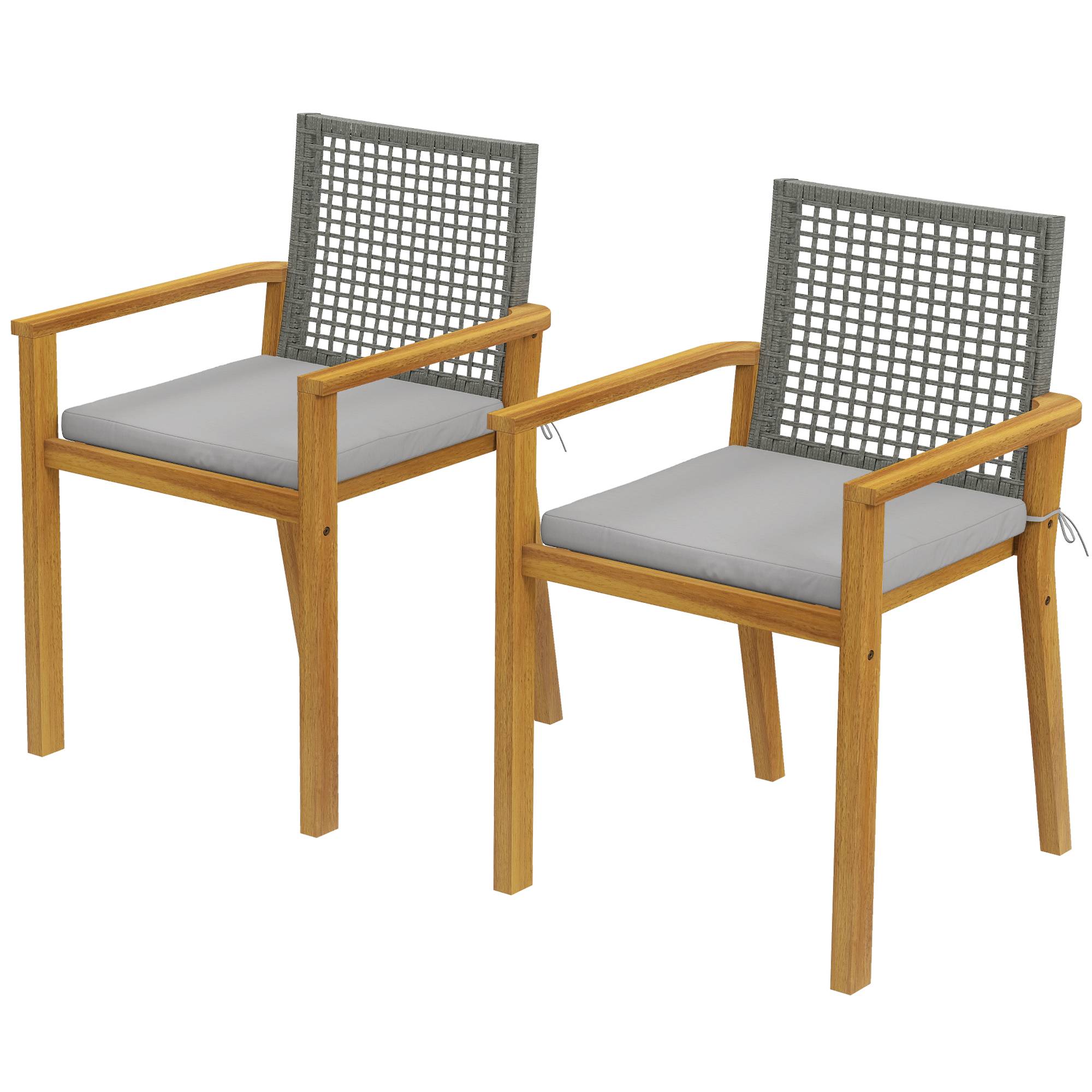 Sans Marque - Ensemble 2 chaises jardin empilables bois coussins accoudoirs dossier amovibles 59x55x86 cm naturel - Image 2