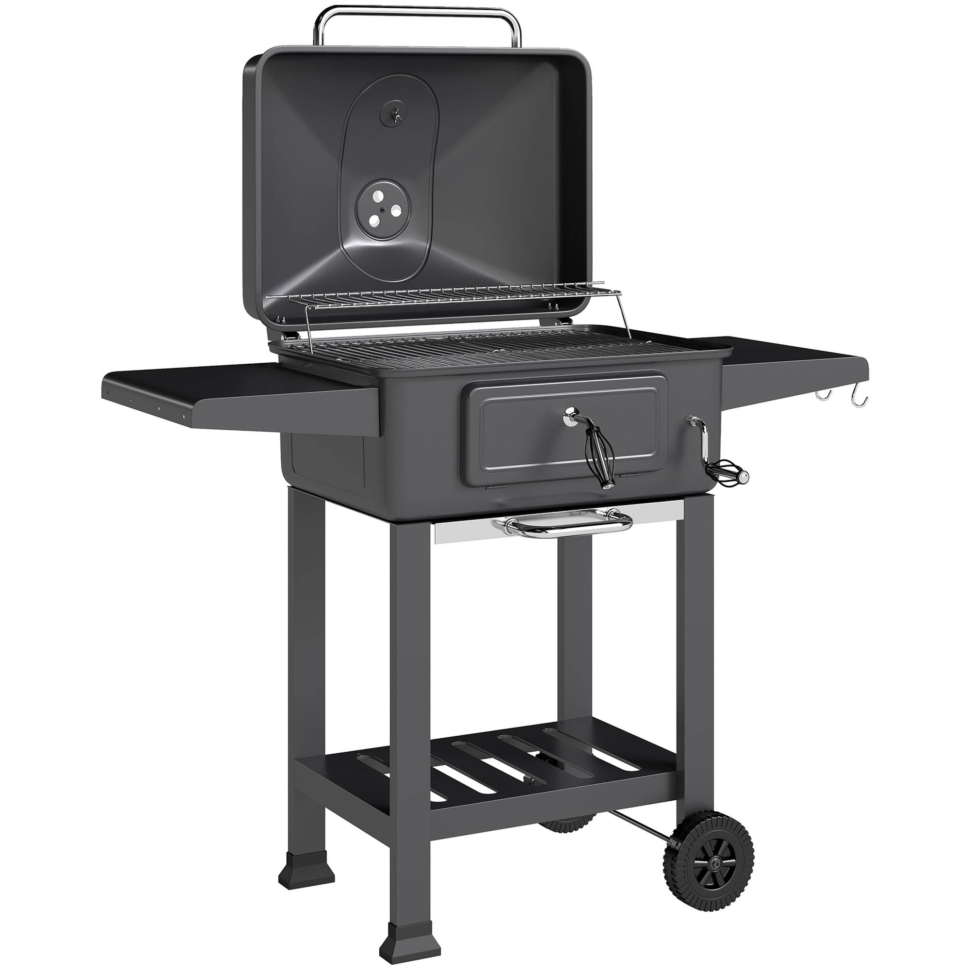 Barbecue Charbon de Bois Chariot Grill de Jardin avec Couvercle XXL Bac à Charbon et Évents Réglables 112cm Noir - Image 2
