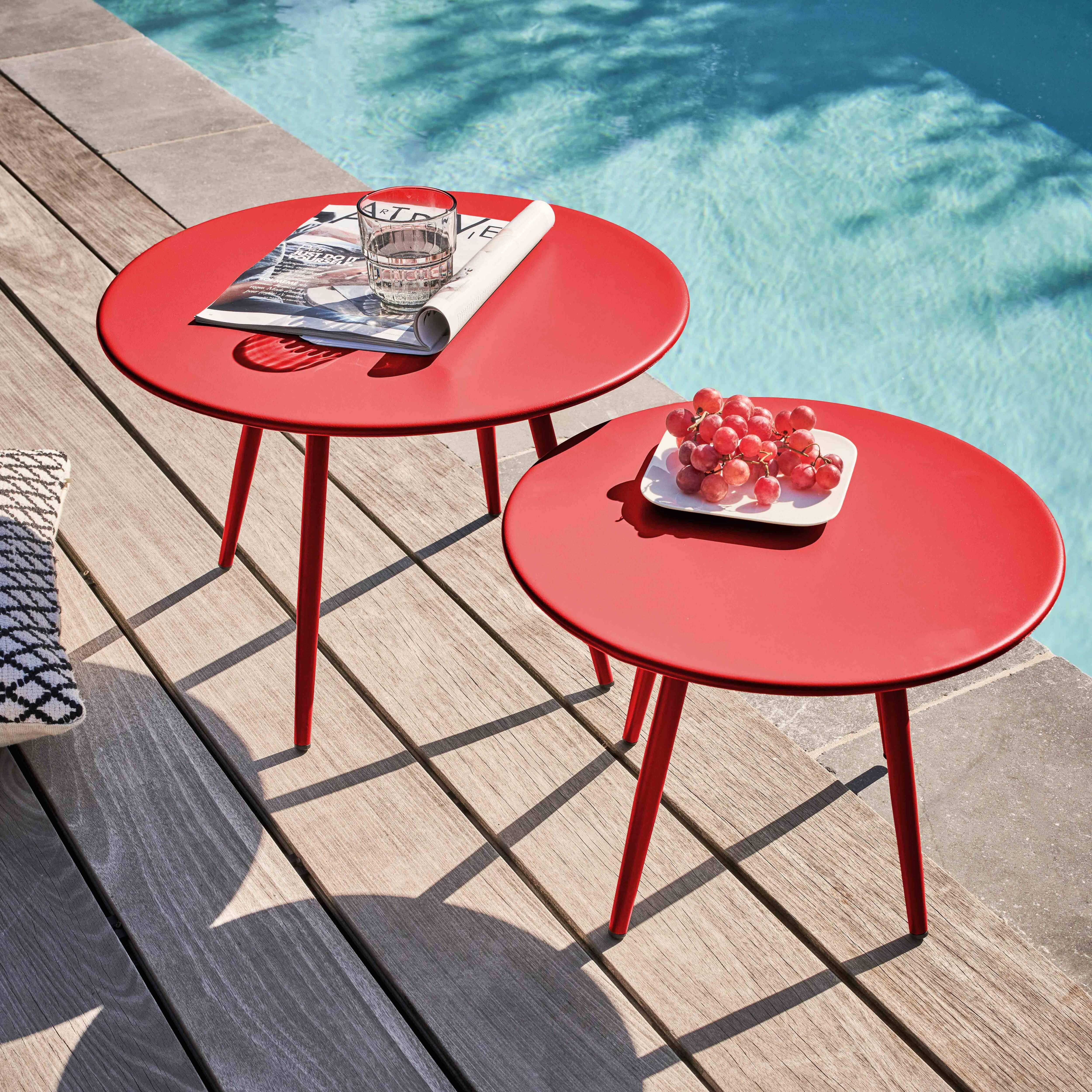 Oviala - Table basse de jardin ronde en métal rouge 40 cm Palavas - Oviala - Imagen 3