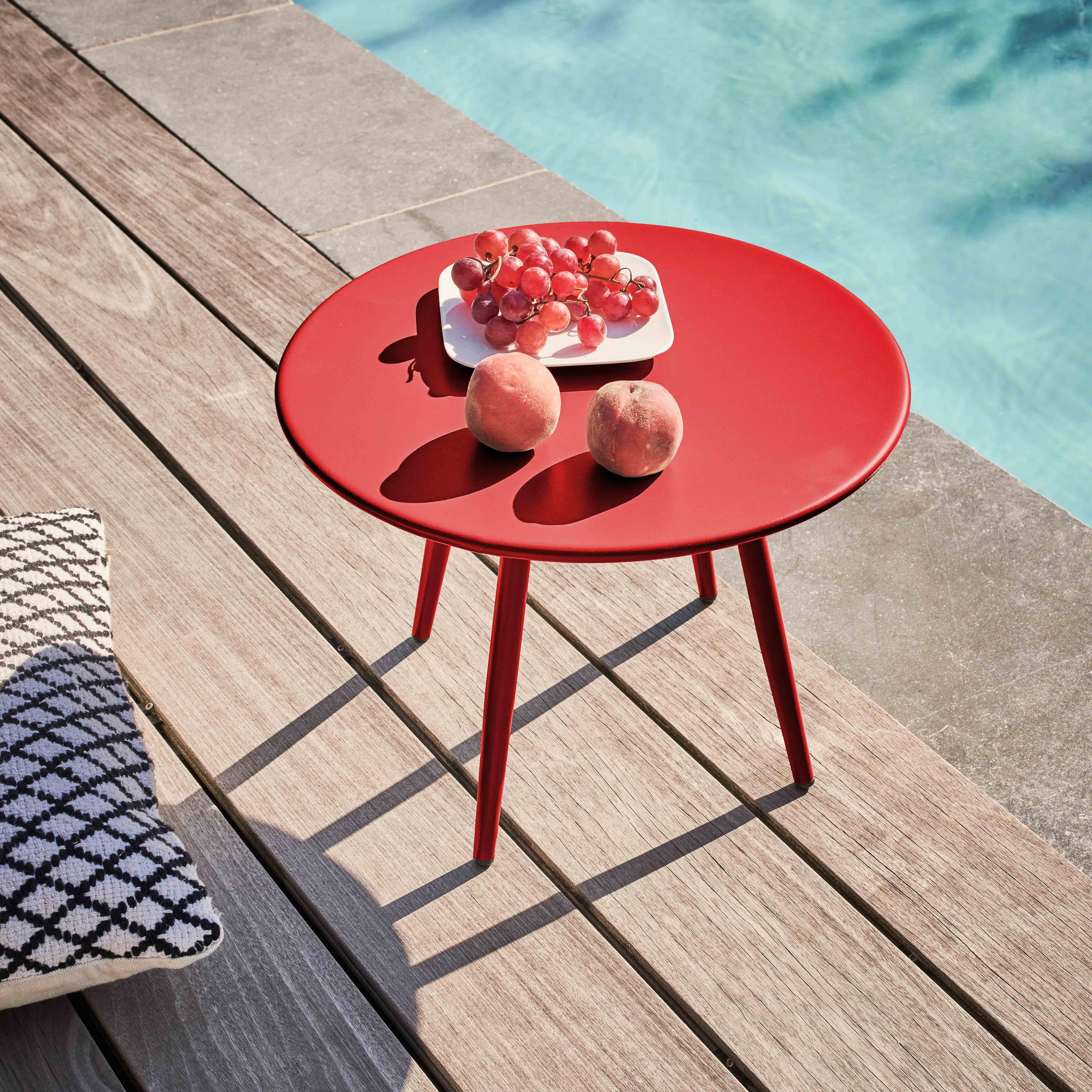 Oviala - Table basse de jardin ronde en métal rouge 40 cm Palavas - Oviala - Imagen 2