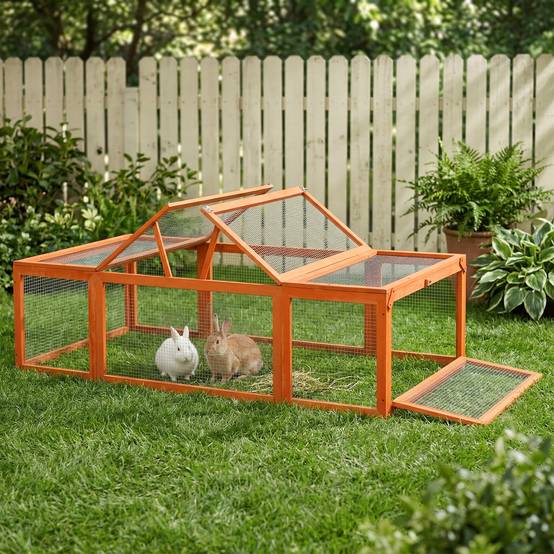 Clapier lapin extérieur cage cochon d'Inde toit ouvrable et portes verrouillables 180 x 90 x 48 cm jaune - Image 4