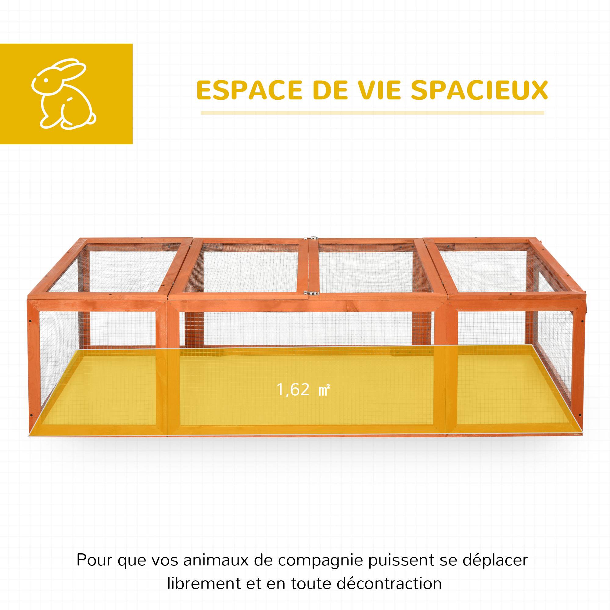 Clapier lapin extérieur cage cochon d'Inde toit ouvrable et portes verrouillables 180 x 90 x 48 cm jaune - Image 6
