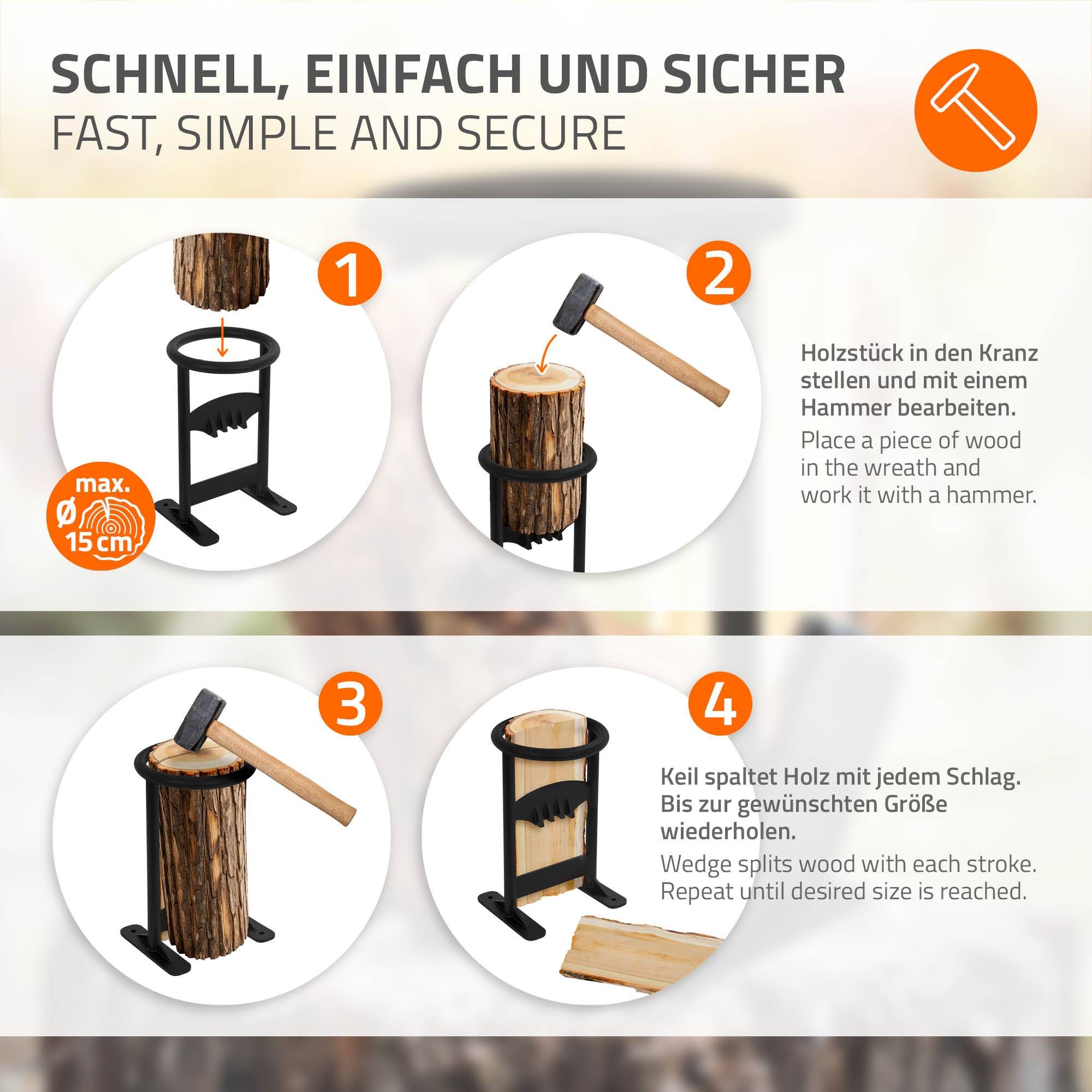 Ecd-Germany - Fendeur de bûches manuel en acier dur coupe-bois cheminée pour maison extérieur - Imagen 5