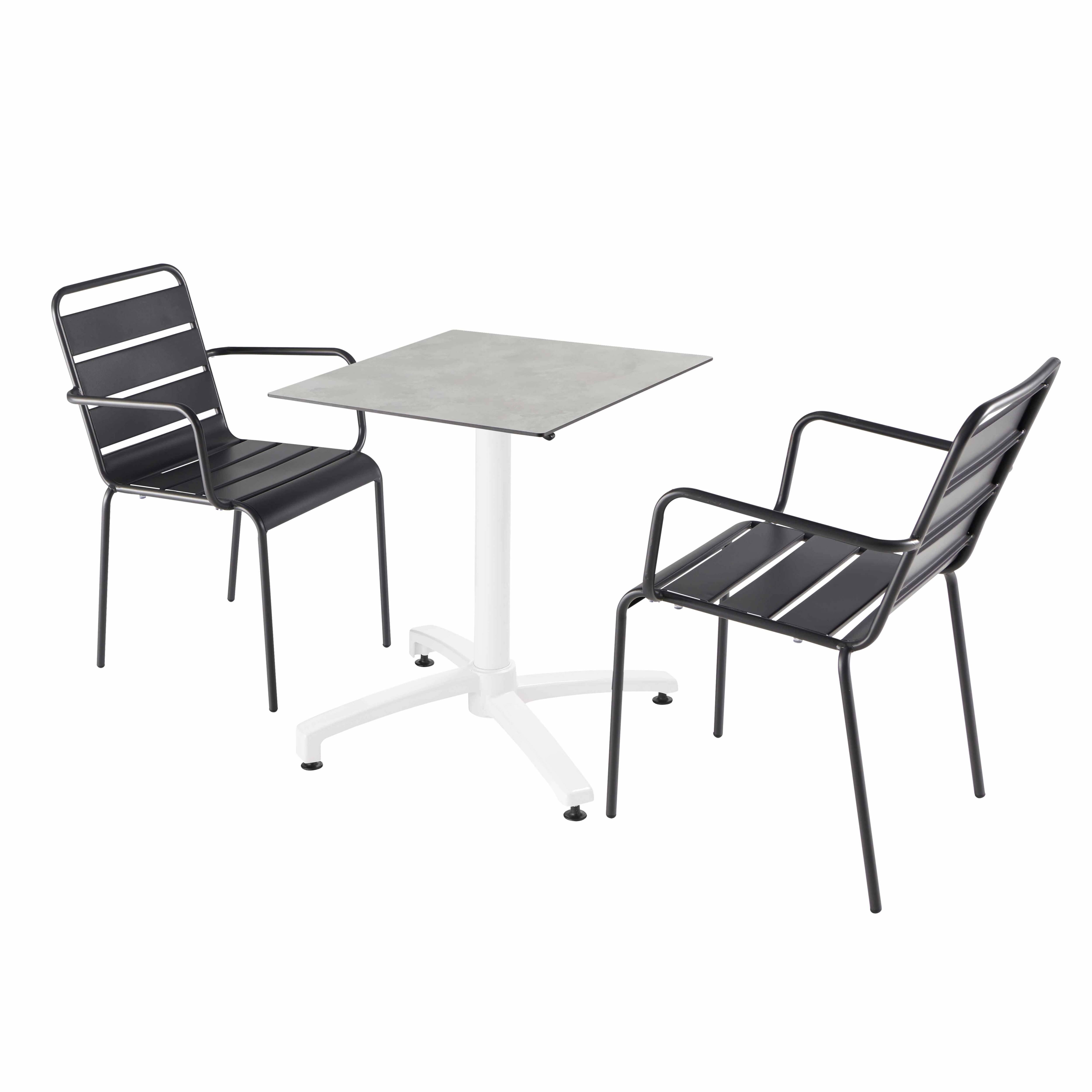 Oviala - Ensemble table de terrasse stratifié béton et 2 fauteuils gris - Oviala - Imagen 1