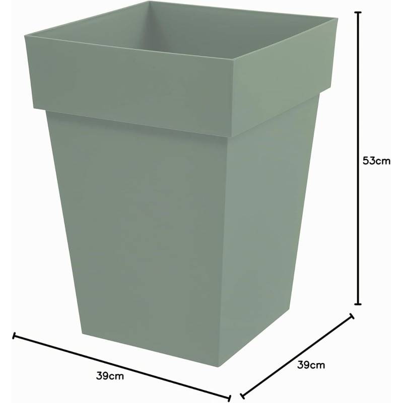 EDA Plastiques - Eda Plastique - Pot De Fleur Mi-haut Carre Toscane - 39 X 39 X H 53 Cm - 51 L - Vert Laurier - Imagen 9