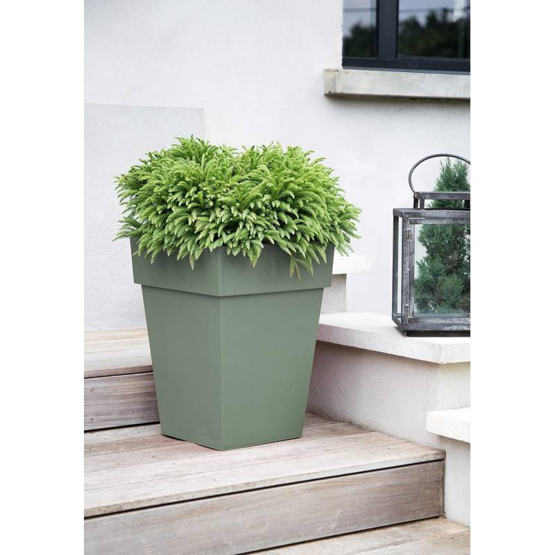EDA Plastiques - Eda Plastique - Pot De Fleur Mi-haut Carre Toscane - 39 X 39 X H 53 Cm - 51 L - Vert Laurier - Imagen 2