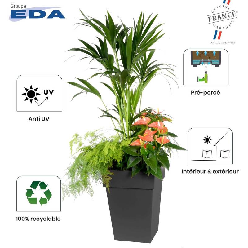 EDA Plastiques - Eda Plastique - Pot De Fleur Mi-haut Carre Toscane - 39 X 39 X H 53 Cm - 51 L - Vert Laurier - Imagen 8