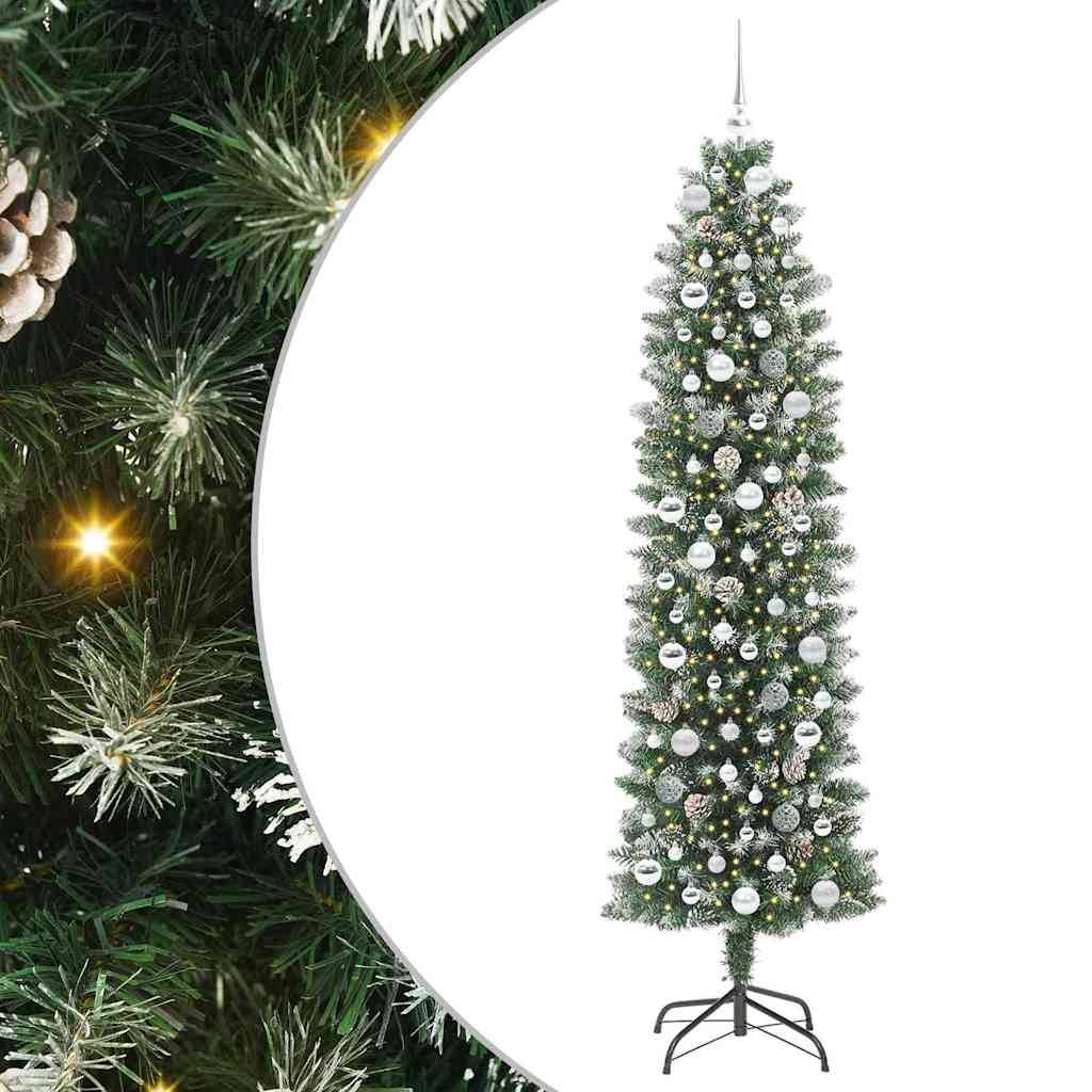 ComfortXL - Sapin Artificiel Haut et Fin 210 cm Floconné, avec Guirlande 300 LED et 120 Boules – ComfortXL Outdoor Living - Image 2