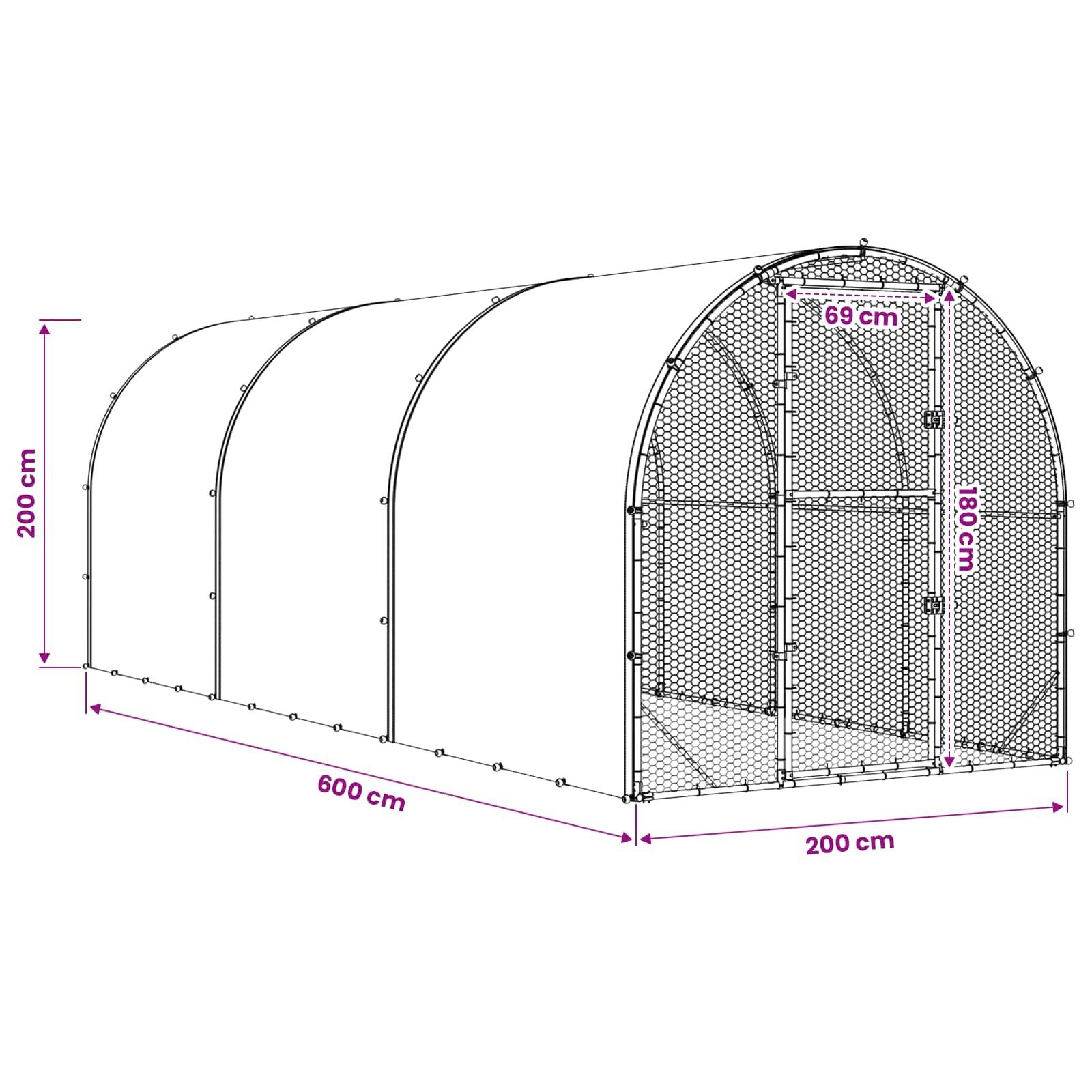 Vidaxl - Poulailler Argenté 600 x 200 x 200 cm Acier galvanisé vidaXL 3434687 - Image 3