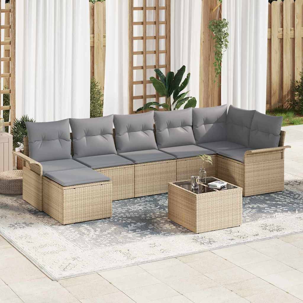 ComfortXL - Salon de Jardin 8 Pièces Poly Rotin Table Hauteur Réglable Pouf et Rangement Intégré Beige – ComfortXL Outdoor Living - Image 1