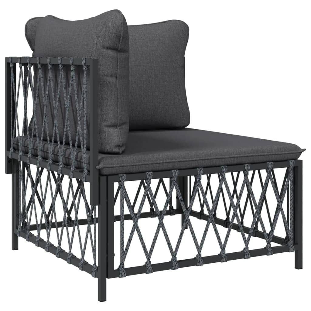 Salon de jardin meuble d'extérieur ensemble de mobilier avec coussins 4 pièces anthracite acier - Image 2