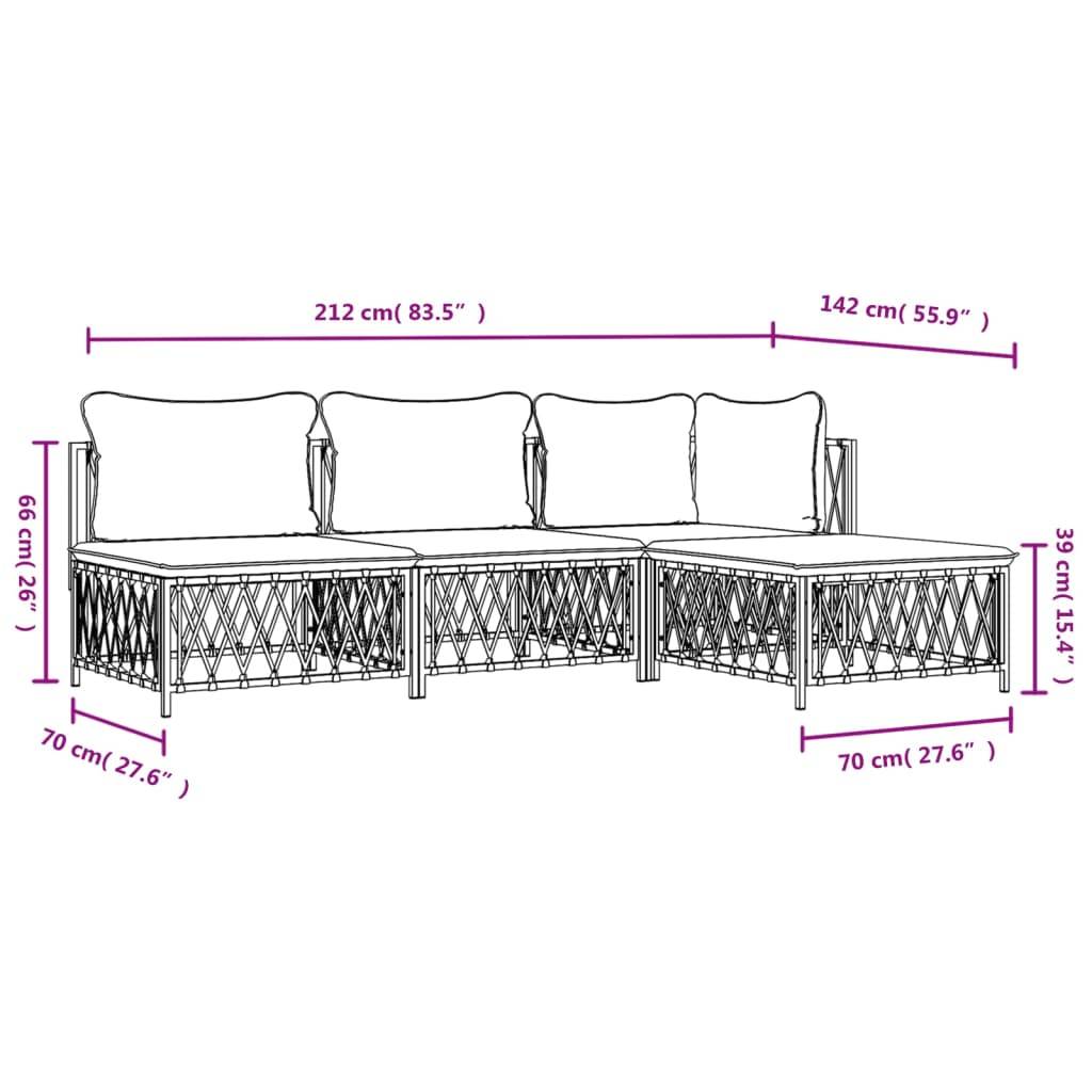 Salon de jardin meuble d'extérieur ensemble de mobilier avec coussins 4 pièces anthracite acier - Image 6