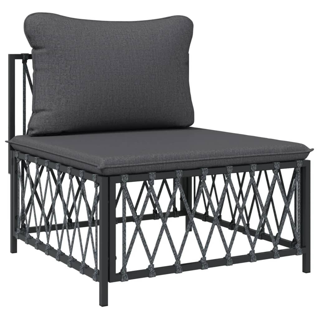 Salon de jardin meuble d'extérieur ensemble de mobilier avec coussins 4 pièces anthracite acier - Image 3