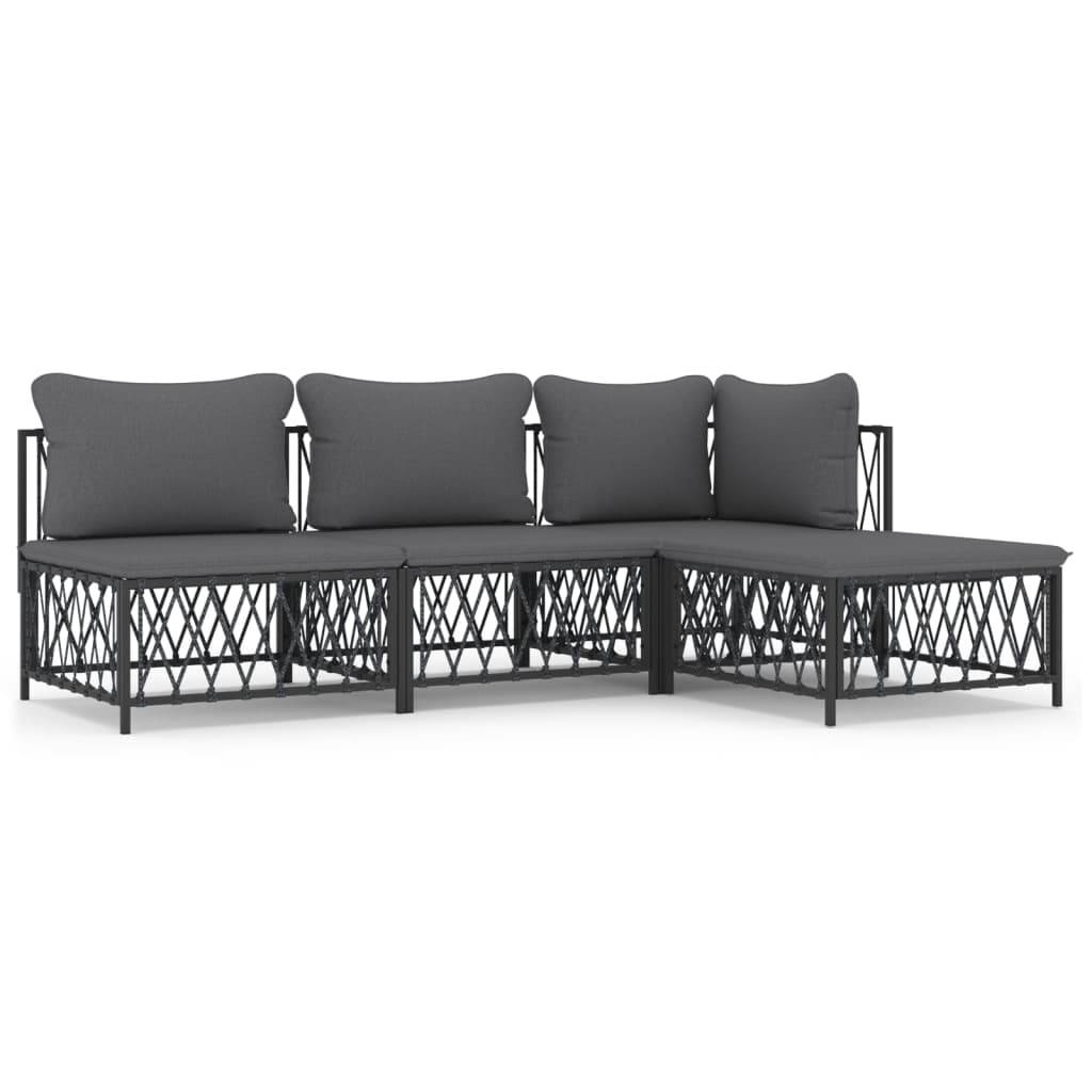 Salon de jardin meuble d'extérieur ensemble de mobilier avec coussins 4 pièces anthracite acier - Image 1