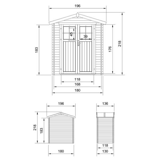 Timbela - Abri de jardin en bois I196xL136xH218 cm / 1.98 m² - Stockage extérieur - Petit abri à outils, Local à vélos - 19 mm d’épaisseur - Timbela M367F - Image 5