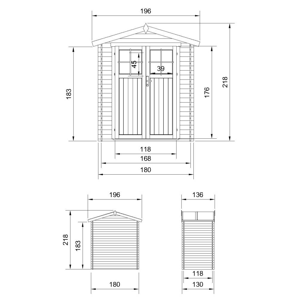 Timbela - Abri de jardin en bois I196xL136xH218 cm / 1.98 m² - Stockage extérieur - Petit abri à outils, Local à vélos - 19 mm d’épaisseur - Timbela M367F - Image 5