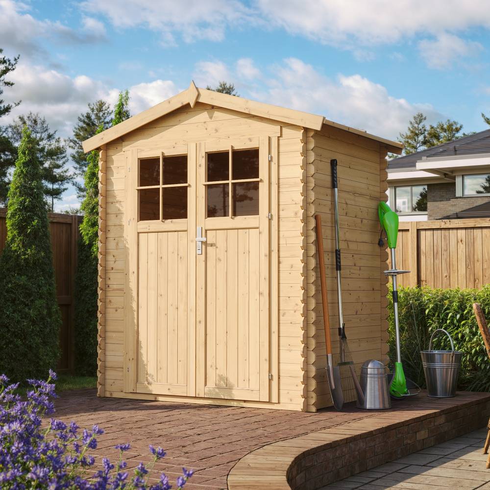Timbela - Abri de jardin en bois I196xL136xH218 cm / 1.98 m² - Stockage extérieur - Petit abri à outils, Local à vélos - 19 mm d’épaisseur - Timbela M367F - Image 1