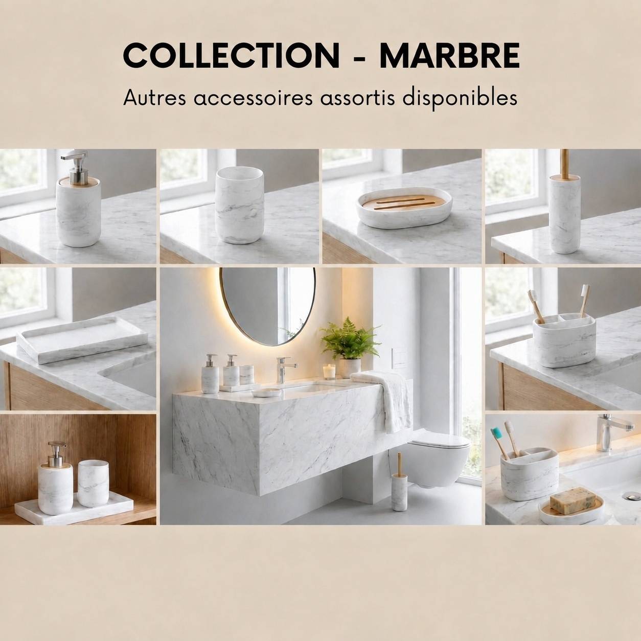 Support Brosse à Dents Électrique 3 Compartments Effet Marbre Stable et Multifonction - Image 7