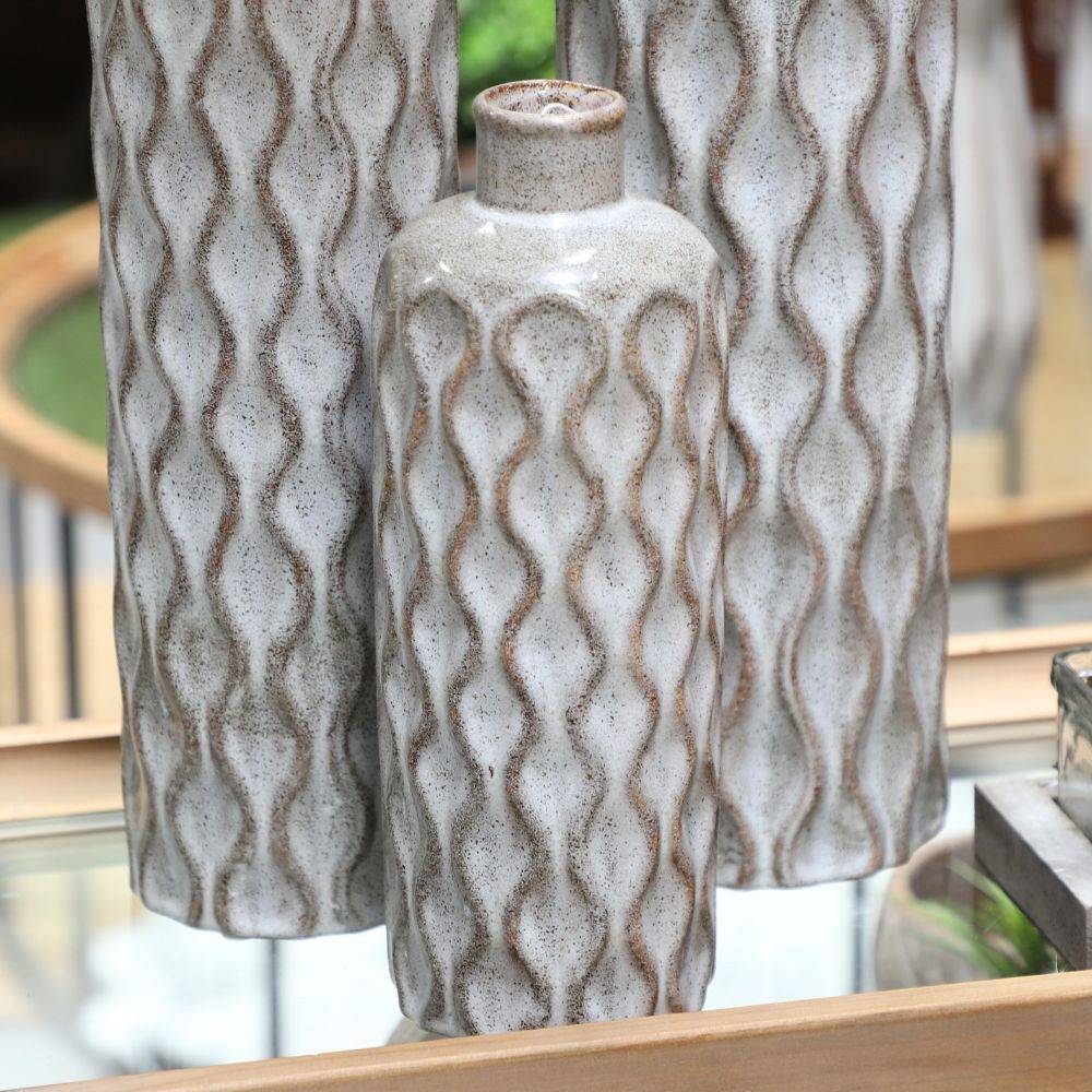 Chemin De Campagne - Vase bouteille "Vagues" en céramique - gris / marron Ø.10,5 x Ht.30 cm Chemin de campagne - Image 3