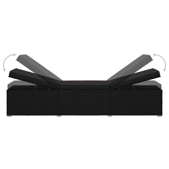 Helloshop26 - Transat chaise longue bain de soleil lit de jardin terrasse meuble d'extérieur avec coussin résine tressée noir - Imagen 5