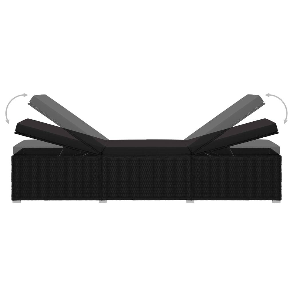 Helloshop26 - Transat chaise longue bain de soleil lit de jardin terrasse meuble d'extérieur avec coussin résine tressée noir - Imagen 5