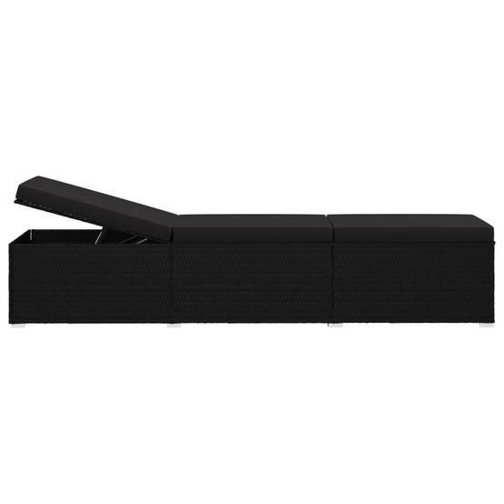 Helloshop26 - Transat chaise longue bain de soleil lit de jardin terrasse meuble d'extérieur avec coussin résine tressée noir - Imagen 3