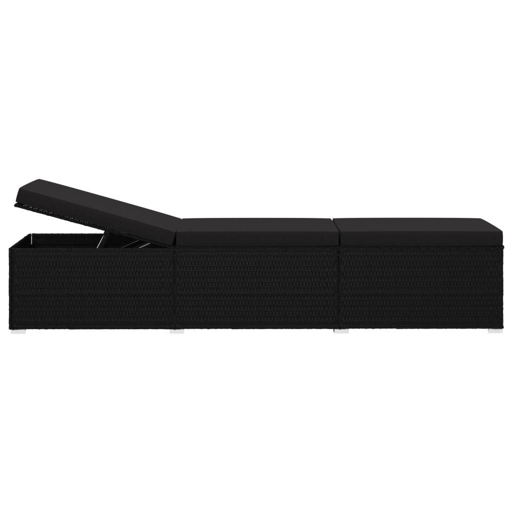 Helloshop26 - Transat chaise longue bain de soleil lit de jardin terrasse meuble d'extérieur avec coussin résine tressée noir - Imagen 3