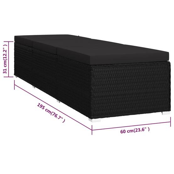 Helloshop26 - Transat chaise longue bain de soleil lit de jardin terrasse meuble d'extérieur avec coussin résine tressée noir - Imagen 7