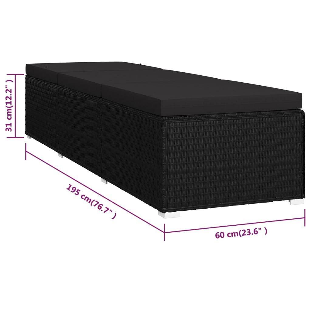 Helloshop26 - Transat chaise longue bain de soleil lit de jardin terrasse meuble d'extérieur avec coussin résine tressée noir - Imagen 7