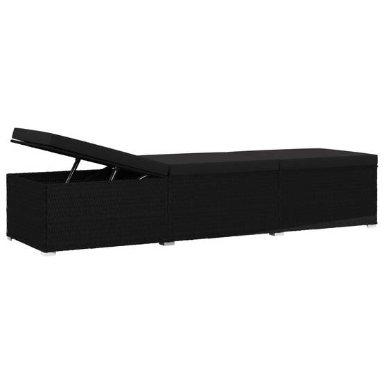 Helloshop26 - Transat chaise longue bain de soleil lit de jardin terrasse meuble d'extérieur avec coussin résine tressée noir - Imagen 4
