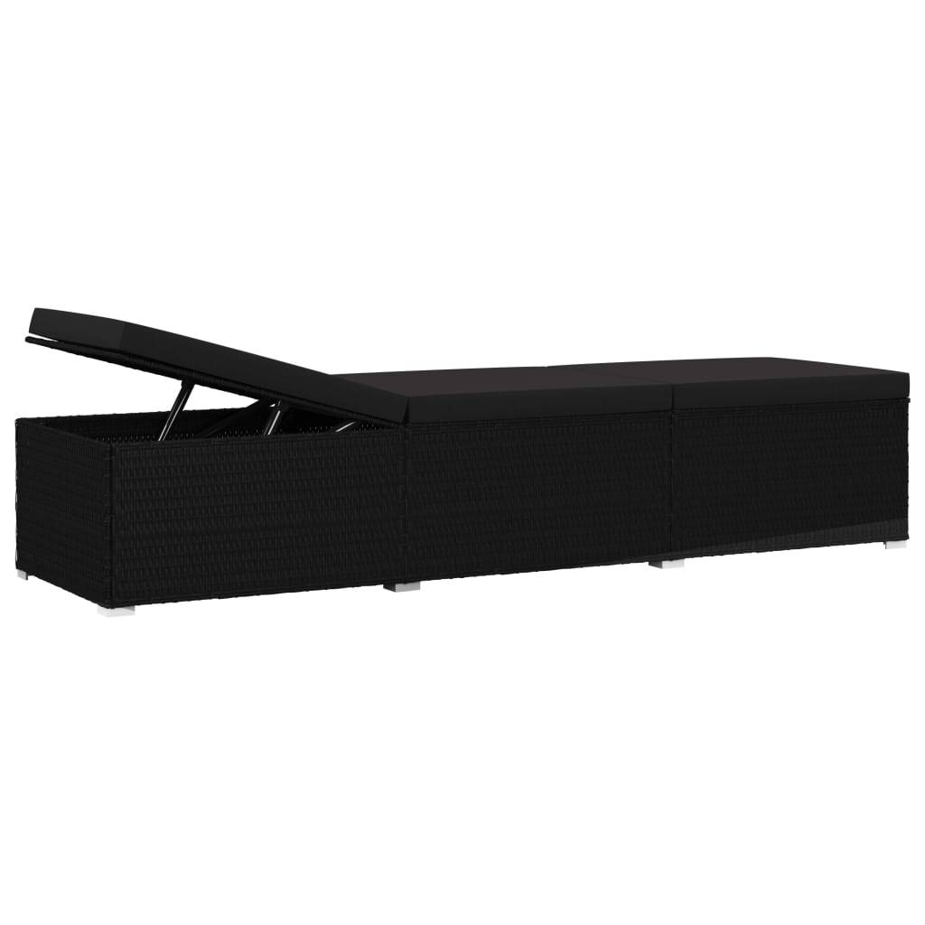 Helloshop26 - Transat chaise longue bain de soleil lit de jardin terrasse meuble d'extérieur avec coussin résine tressée noir - Imagen 4