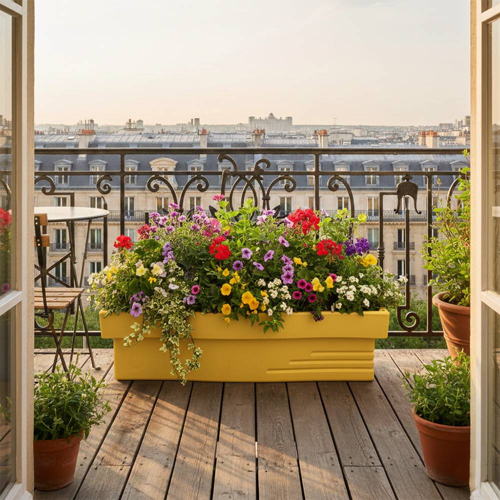 Jardinière design effet pierre 70l avec réserve d'eau-plast'up rotomoulage - Imagen 2