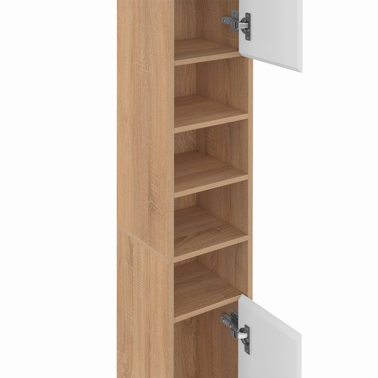 Meuble colonne salle de bain TOMI 2 portes 4 niches façon hêtre et blanc - Image 6