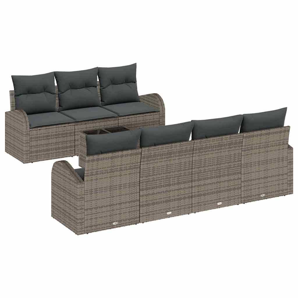 Canapé Extérieur XXL 8 Pcs Polyrotin Gris Coussins Déhoussables Table Verre – ComfortXL Outdoor Living - Image 2