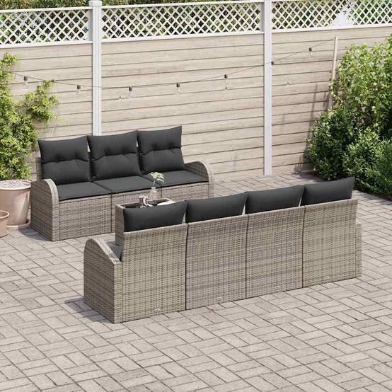 Canapé Extérieur XXL 8 Pcs Polyrotin Gris Coussins Déhoussables Table Verre – ComfortXL Outdoor Living - Image 3