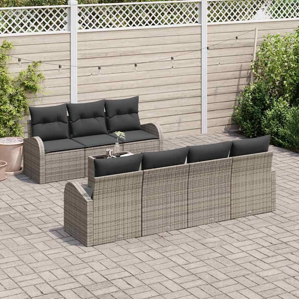 Canapé Extérieur XXL 8 Pcs Polyrotin Gris Coussins Déhoussables Table Verre – ComfortXL Outdoor Living - Image 3