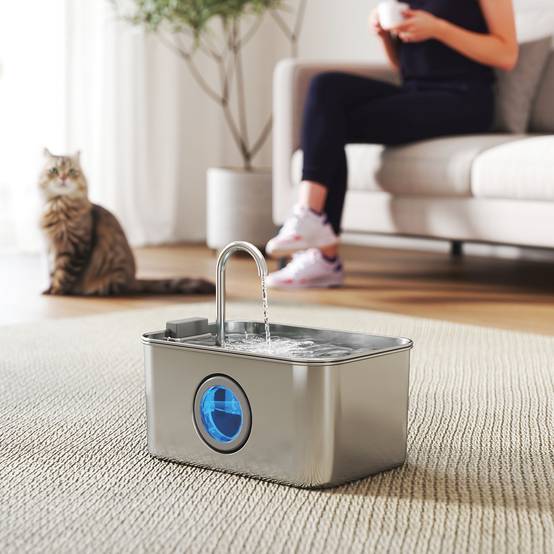 Fontaine à eau pour chat acier inoxydable gris 23 x 15.5 x 19.4 cm - PANGIVO - Image 3