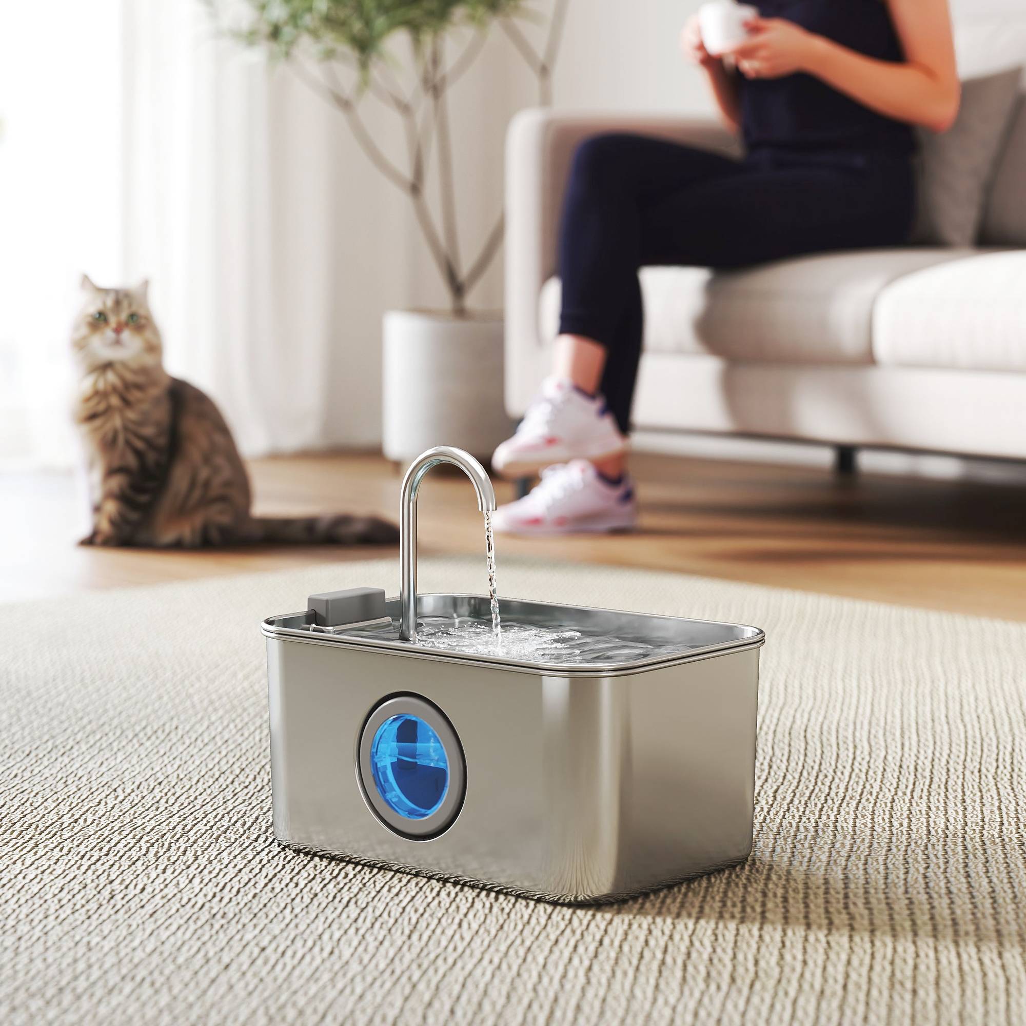 Fontaine à eau pour chat acier inoxydable gris 23 x 15.5 x 19.4 cm - PANGIVO - Image 3